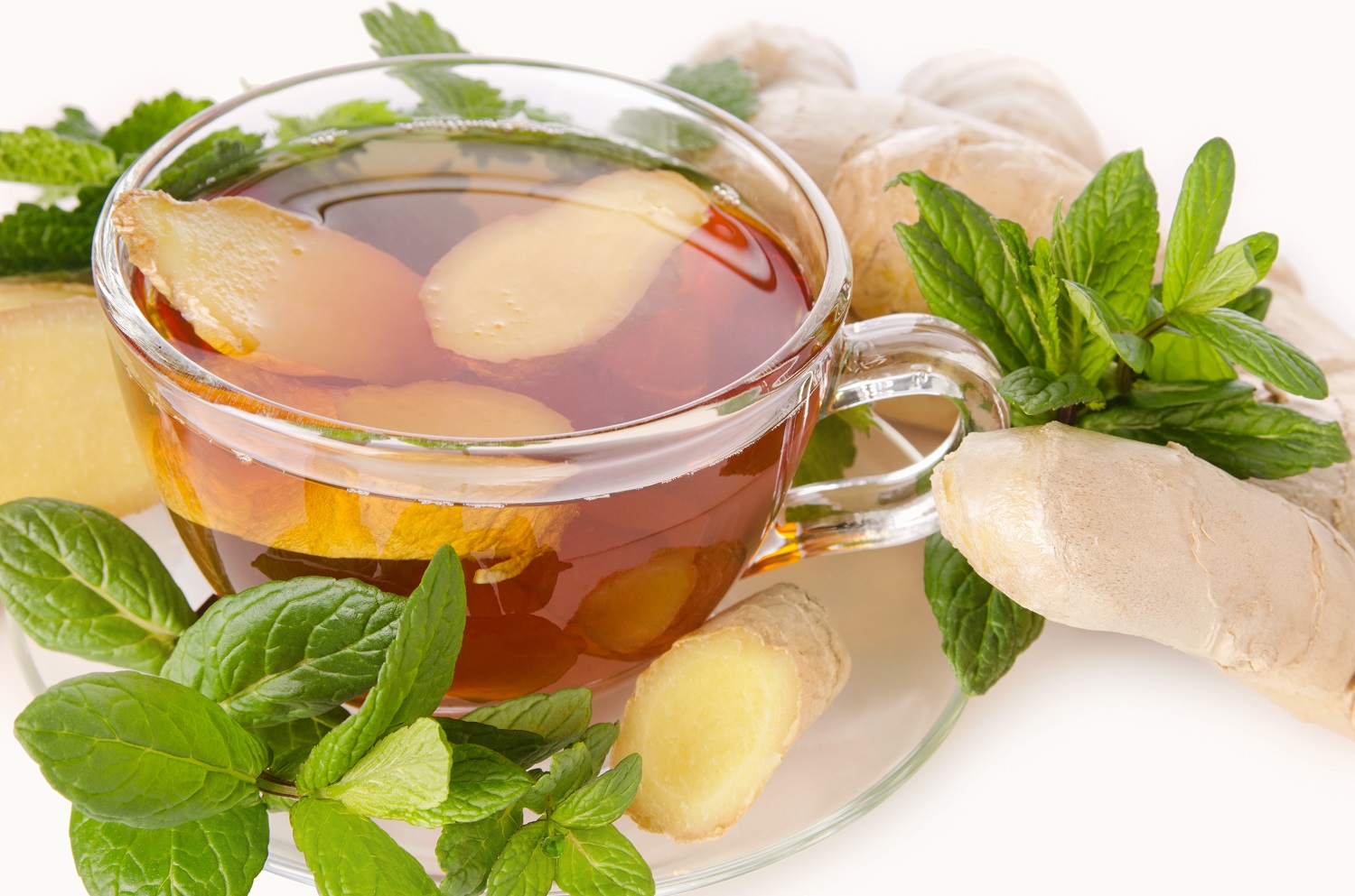 black-tea-glass-cup-with-saucer-healthy-ginger-root-mint-lemon-