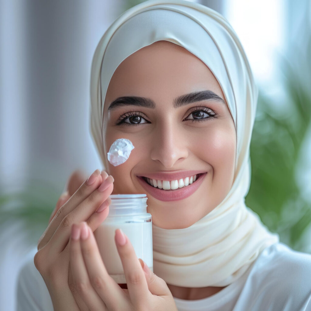 Cream pemutih dengan nano propolis produk konsep gambar ilustrasi dengan model Herbaltama