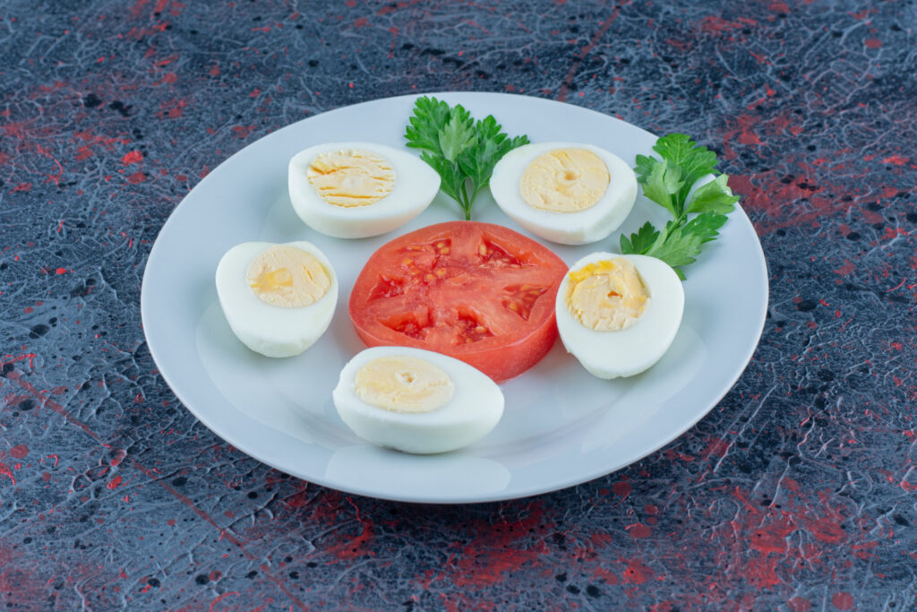 "Boiled eggs, tomatoes, and celery serve as an ideal combination for a healthy breakfast and a balanced diet."