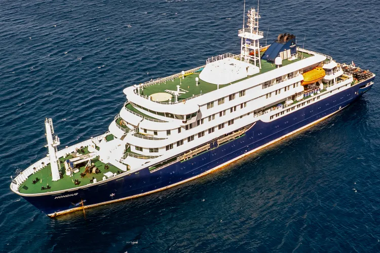 MV Hondius off the port of Praia, the capital of Cape Verde, on May 3, 2026.
Credit : AFP via Getty